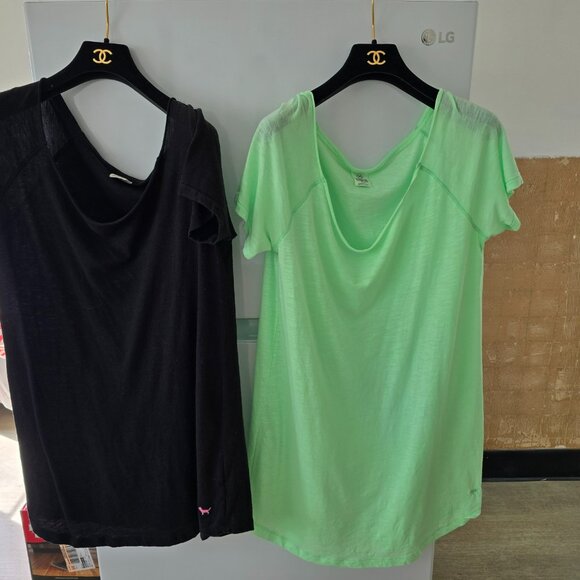 Victoria Secret Shirt Dresses Black M & Neon Green in L T-Shirts L/S Shirt RARE - Picture 11 of 12